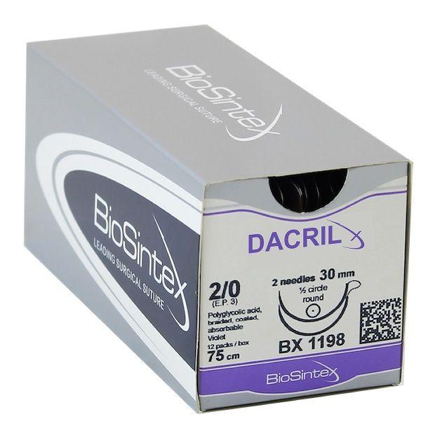 Dacril , Полігліколід, USP 4/0(M1,5),45см,зв-ріж.голка від 18 мм,3/8 кола